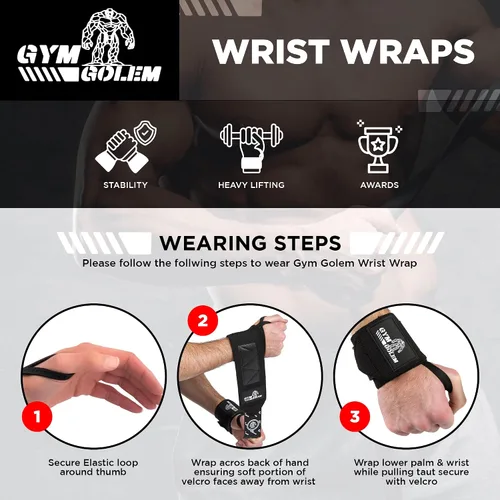 Vista 2 de Muñequeras – Envolturas de soporte premium de 18 pulgadas con lazo para el pulgar para levantamiento de pesas, culturismo y crossfit (1 par)