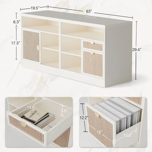 Vista 2 de ModernMate Archivador lateral de 2 cajones, archivador de madera de 63 pulgadas para oficina en casa con cerradura, estantes de almacenamiento