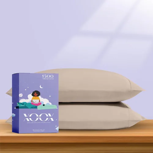 Vista 37 de XOOX Linen Juego de 4 fundas de almohada de algodón egipcio, tamaño Queen, fundas de almohada de lujo de 1500 hilos de alto tamaño estándar