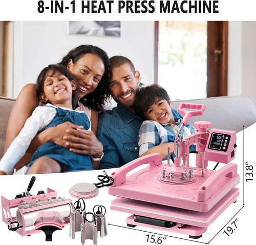 Vista 8 de Leomru Máquina de Prensa de Calor 8 en 1 de 15x15 Pulgadas, Máquina de Prensa de Calor para Camisetas Sombrero Gorra Taza Placa 360° Swing Away
