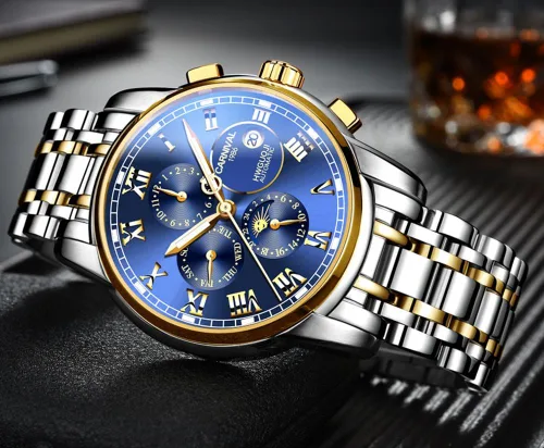 Vista 2 de CARNIVAL Reloj de lujo para hombre, mecánico automático, de acero inoxidable, cristal de zafiro, impermeable, para hombre