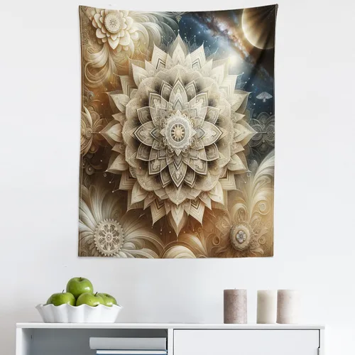 Vista 75 de Ambesonne Tapiz bohemio, diseño floral de bruja, luna y mariposa con adornos de mandala, decoración de tela para colgar en la pared para dormitorio
