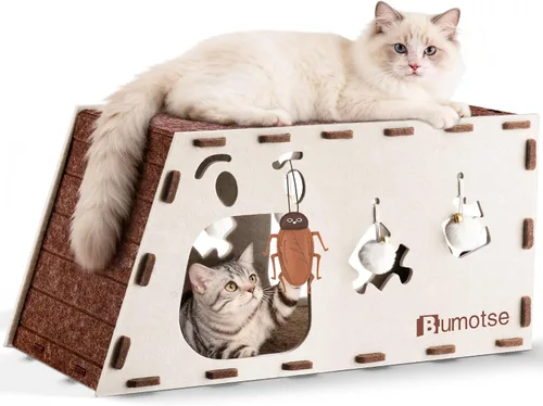 Vista 10 de Cueva de fieltro para gatos de interior, túnel modular escondite para gatos grandes de hasta 22 libras, acogedor condominio de fieltro lavable