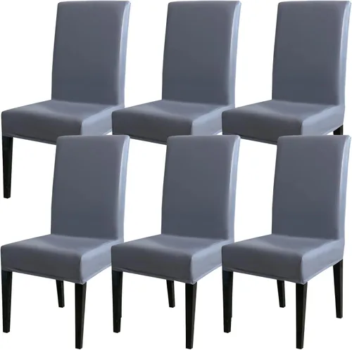 Vista 18 de Qubjus Fundas para sillas de comedor, de piel sintética sólida, impermeable, a prueba de aceite, elásticas, fundas protectoras para sillas de Negro