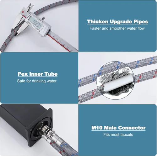 Vista 4 de Líneas de suministro de rosca de compresión hembra de 3/8 pulgadas × conector macho M10 1 par, manguera de grifo ARCORA de 16 pulgadas conecta