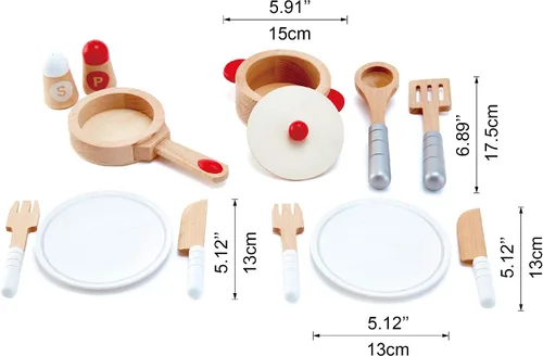 Vista 4 de Hape Cook & Serve Set Juego de cocina de madera de 13 piezas con accesorios