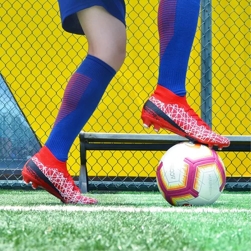Vista 6 de Zapatos de fútbol de interior para hombre y mujer, tacos de fútbol de césped para niños grandes, botas de fútbol de tobillo alto AG FG TF tenis