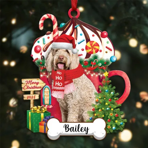 Vista 16 de Akita1 - Adorno personalizado para perro, adorno de perro con nombre personalizado, plano impreso en 2D, acrílico colgante, Papá Noel y perro