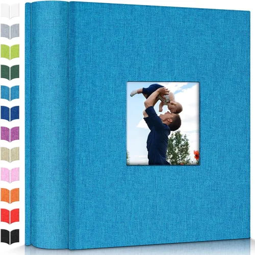 Vista 44 de Álbum de fotos Artfeel 4x6 con 100 bolsillos, álbumes de fotos deslizables, libro de memorias con cubierta de lino y ventana frontal, libro de fotos