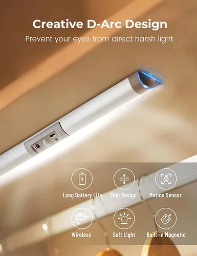 Vista 2 de Joyzy Luces de armario automáticas con sensor de movimiento y diseño de protección ocular, iluminación de armario LED recargable con batería, luz