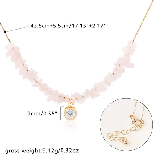 Vista 3 de BONJOULRY Collares delicados con cristales de cuarzo rosa para mujer, estilo bohemio, curativo, con cuentas cúbicas, con dije de flor de loto