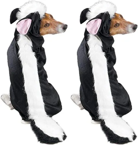 Vista 5 de Casual Canine Lil' Stinker - Disfraz de perro extra pequeño - Disfraz de mofeta en blanco y negro para tu perro que se adapta a longitudes de hasta