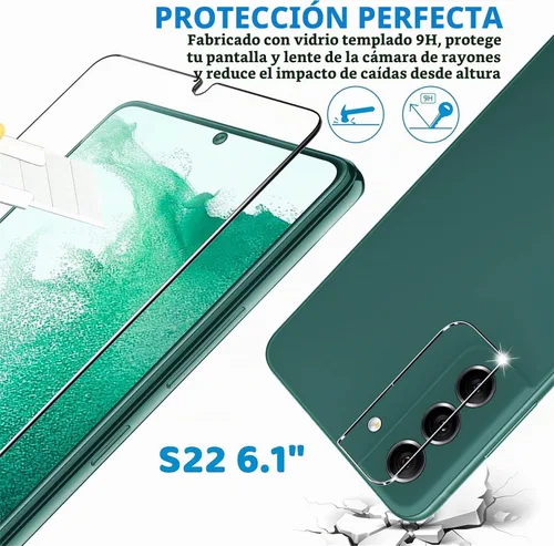 Vista 3 de Protector de pantalla (paquete de 3) para Samsung Galaxy S22 5G, vidrio templado 9H, compatible con huellas dactilares ultrasónicas, transparente