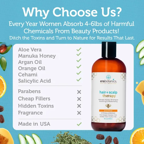 Vista 7 de Era Organics Champú y acondicionador de miel de Manuka - Set de champú y acondicionador sin sulfato para hidratar la picazón, el cuero cabelludo