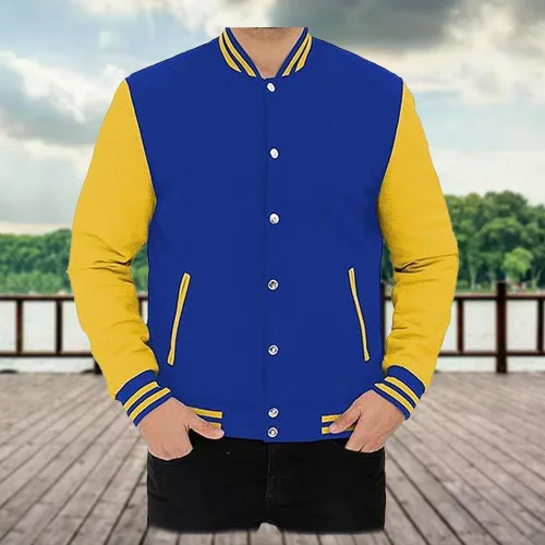 Vista 3 de Zulin Chaqueta de béisbol real y amarilla Chaqueta universitaria para hombre (2XL), azul, XXL (Zn45), Azul