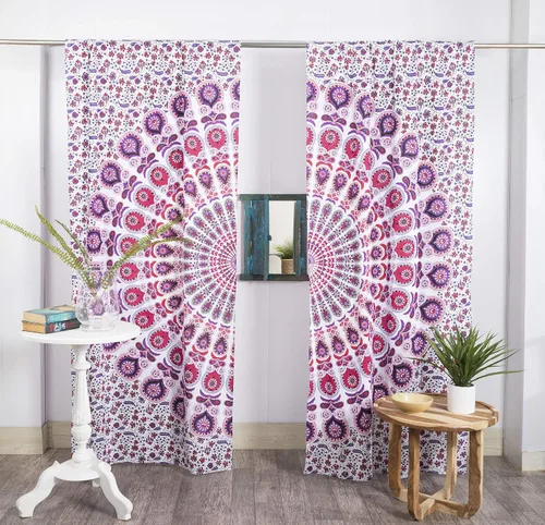 Vista 17 de Popular Handicrafts - Paneles de cortina estilo Indio Hippie Bohemio Hermosa Mandala Multicolor Azul Pavo Real