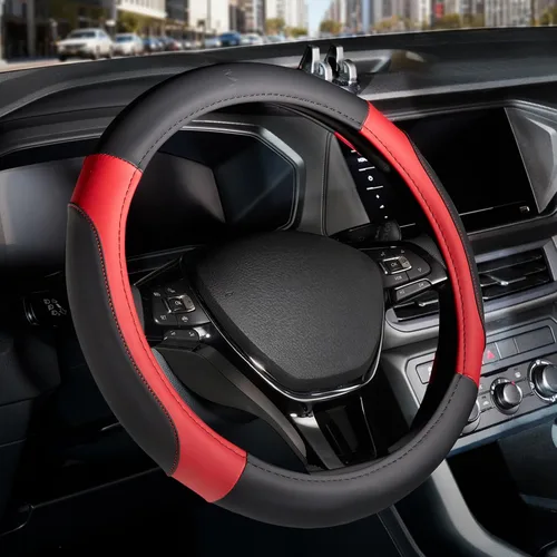 Vista 12 de FLORICH Funda para volante de automóvil, fundas de cuero de microfibra con forro antideslizante, protector elástico transpirable para volante