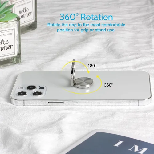 Vista 5 de [Paquete de 2] Soporte redondeado para anillo de teléfono celular con textura de CD, soporte de anillo de dedo de rotación de 360 grados con agarre