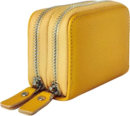 Vista 27 de Cartera de cuero para mujer, con doble tarjeta, tarjetero con cremallera, múltiples compartimentos, bloqueo RFID C-W-1, Rosado, Talla única
