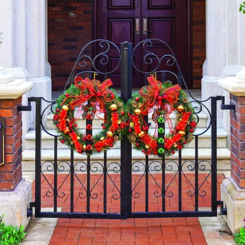 Vista 6 de Hungdao 4 campanas de Navidad para perilla de puerta, timbres de puerta de perro de Navidad con lazo, campana de bienvenida para decoración