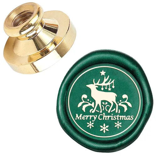 Vista 12 de CRASPIRE Sello de cera de sellado de Feliz Navidad, árbol de Navidad, estrella X'Mas EVE de 0.984 in, sello de cera reemplazable, cabeza de latón