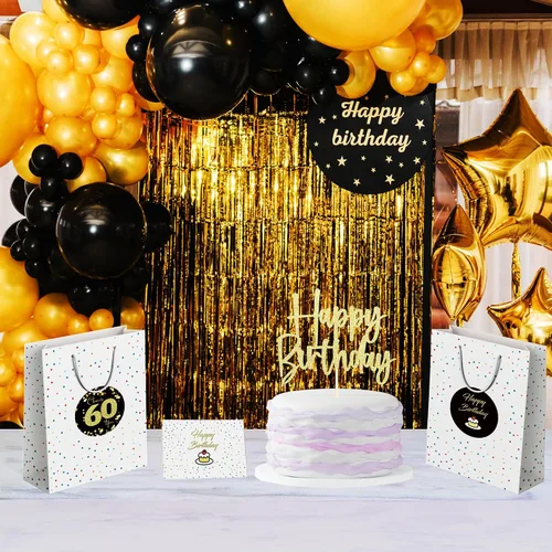 Vista 4 de Sumerk 60 bolsas de regalo para cumpleaños 60 - Paquete de 2, incluye 2 tarjetas y 2 hojas de calcomanías