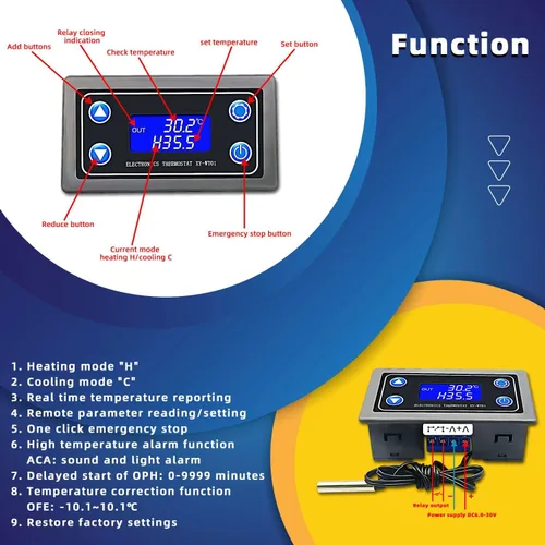 Vista 4 de Controlador electrónico de temperatura DC 12V programable -50 a 230.0 °F termostato control interruptor módulo
