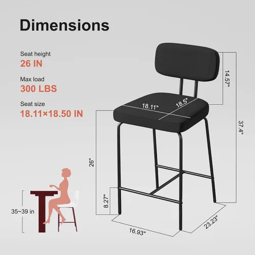 Vista 2 de GXJ - Juego de 3 taburetes de bar, taburetes de cocina con respaldos y patas de metal, taburetes de 26 pulgadas para altura de mostrador, tela