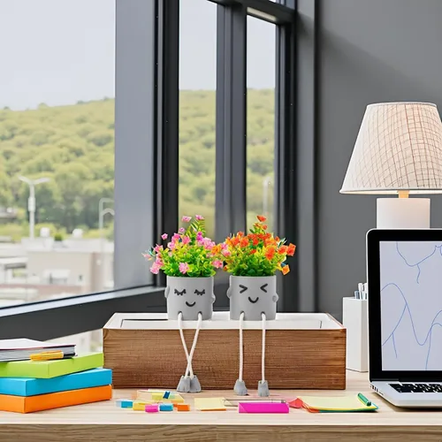 Vista 5 de 3 paquetes de lindas plantas falsas, plantas artificiales en maceta kawaii para mesa, escritorio, dormitorio, baño, oficina, estante, pared
