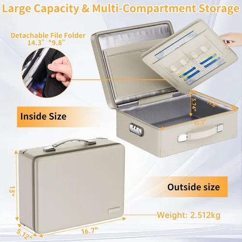 Vista 5 de DocSafe 6400°F Fireproof Document Box with Lock, 10 Layers Heat Insulated