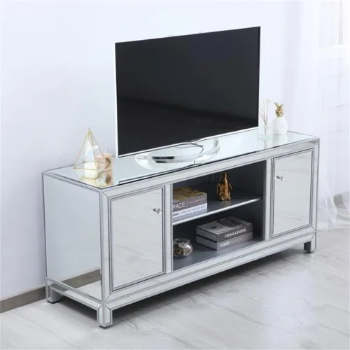 Vista 6 de Elegant Decor Soporte de TV con espejo de 60 pulgadas en plata antigua