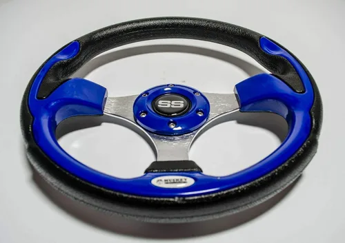 Vista 2 de Huskey - Volante de carrito de golf azul cobalto de 12.5 pulgadas para Club Car DS 1984 modelos eléctricos y de gasolina, estilo de carreras