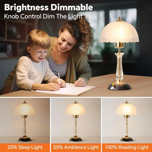 Vista 6 de Lámpara de mesa de cristal, lámpara de noche regulable con interruptor de encendido/apagado, modernas lámparas de vidrio para mesitas de noche