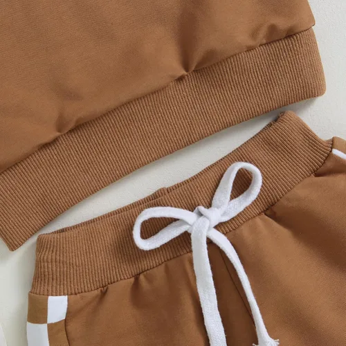Vista 145 de Ropa de bebé niño 3 6 9 12 18 24M 3T Conjunto de pantalones con capucha patchwork sudadera con capucha pantalones de rayas traje de otoño invierno
