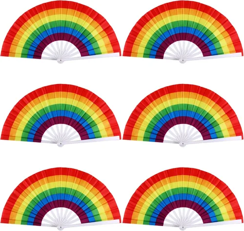 Vista 9 de Geetery 6 abanicos gay plegables de arco iris extragrandes de 13.3 pulgadas, fanáticos LGBT de 13.3 pulgadas, fanáticos del orgullo del festival