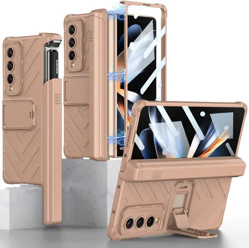 Vista 11 de Miimall Funda compatible con Samsung Galaxy Z Fold 4 con soporte para bolígrafo, protector de pantalla de vidrio templado integrado + función atril