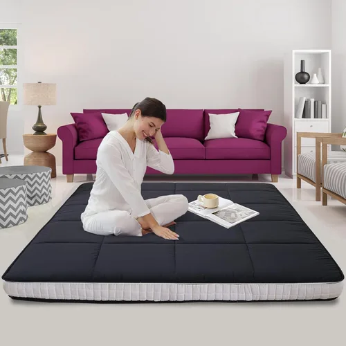 Vista 6 de Lilypelle Colchón de futón de tamaño matrimonial, colchón japonés extra grueso, tapete plegable de tatami, tumbona enrollable, cama de invitados