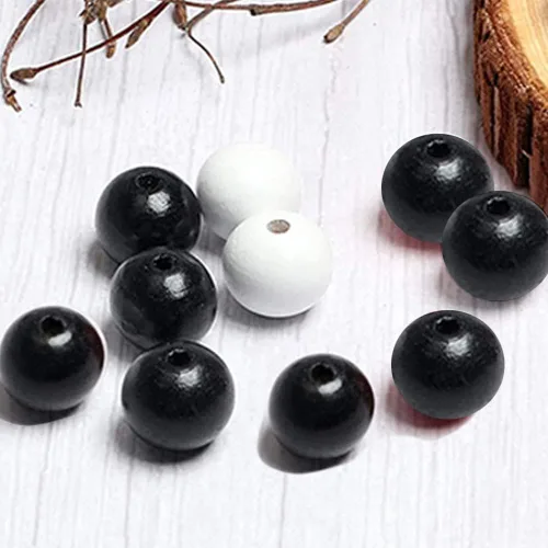 Vista 4 de 150 cuentas de madera negras de 0.630 in, cuentas de madera redondas sin terminar para manualidades, guirnaldas de decoración de granja, joyería