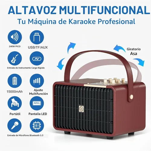 Vista 2 de Altavoz Bluetooth portátil 240W de potencia máxima Altavoz inalámbrico Borgoña