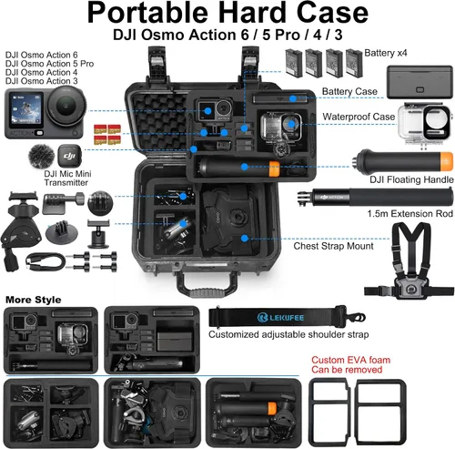 Vista 2 de Lekufee Funda rígida impermeable para DJI Osmo Action 6, Osmo Action 5 Pro/4/3, combo de aventura, combo estándar y más accesorios (solo funda)