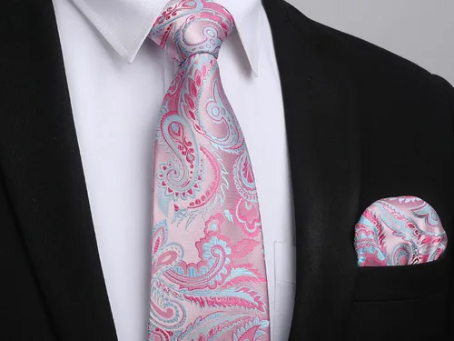 Vista 259 de HISDERN Corbatas para hombre, corbata de cachemira y bolsillo cuadrado tejido clásico floral para hombre, corbata de fiesta de boda