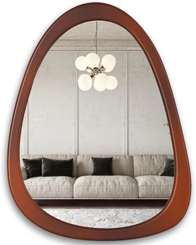 Vista 9 de Espejo de pared irregular de 22.5" x 17.5", espejo con marco de madera negra, espejo de pared asimétrico para sala de estar, dormitorio, baño