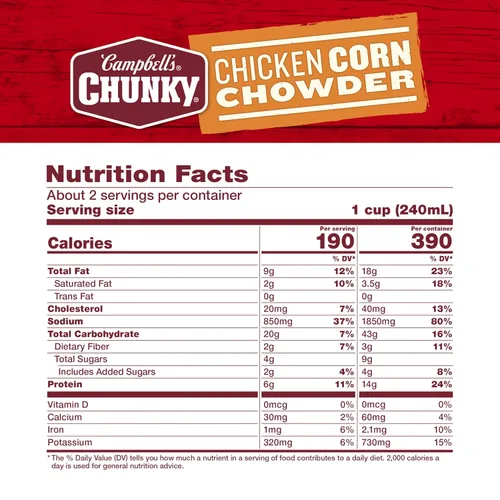 Vista 2 de Campbell's Sopa Chunky, Sopa Chowder de Pollo y Maíz, Lata de 18.8 Oz