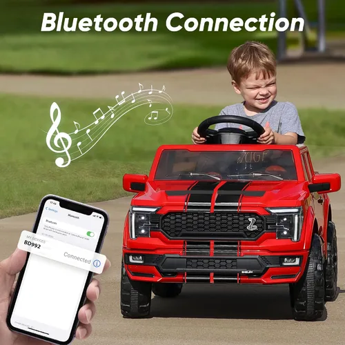 Vista 6 de Hikiddo Ford Shelby F-150 - Camión con licencia para niños, automóvil eléctrico de 12 V para niños de 3 a 6 años con control remoto, color rojo