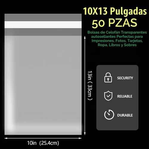 Vista 3 de 50 piezas de bolsas de celofán transparentes de 10" x 13" con cierre autoadhesivo, bolsas de polietileno resellables de 2,8 mils, bolsas OPP