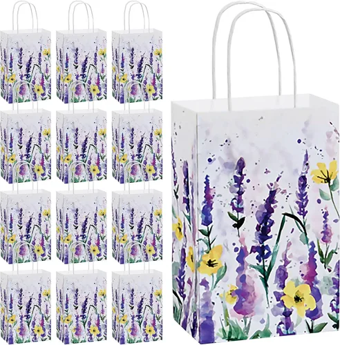 Vista 10 de HOME & HOOPLA Bolsas de regalo de papel con estampado de hojas bohemias y bolsas para recuerdos de fiesta, pequeñas de 5.25 x 3.5 x 8.25 pulgadas