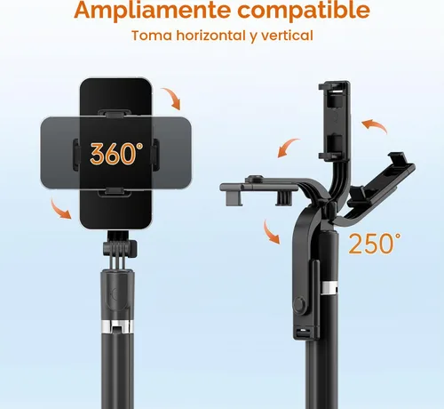 Vista 2 de Trípode para selfie stick de 67 pulgadas, trípode portátil para teléfono celular con control remoto inalámbrico, soporte de viaje extensible