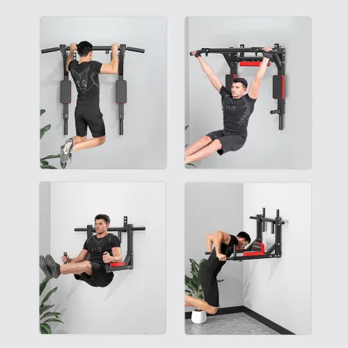 Vista 3 de Barra de dominadas multifuncional para montar en la pared, barra de acero resistente para ejercicios de flexiones, estación de inmersión