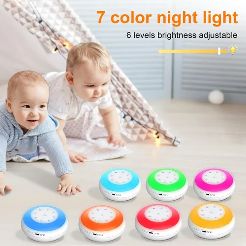 Vista 3 de Máquina portátil de sonido de ruido blanco para bebés, niños y adultos, 24 sonidos naturales relajantes, luz nocturna de 7 colores, altavoz