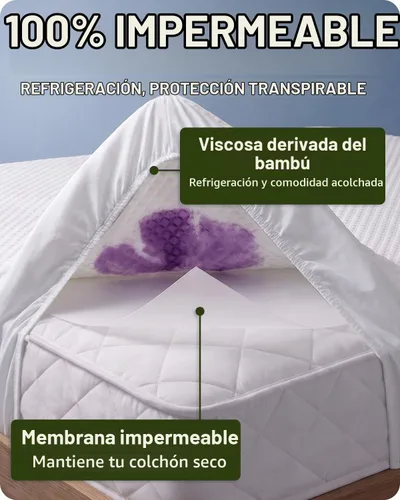 Vista 2 de SafeRest Sleepure - Protector de colchón impermeable tamaño individual derivado de viscosa de bambú - Ajustado con bolsillos elásticos - Funda
